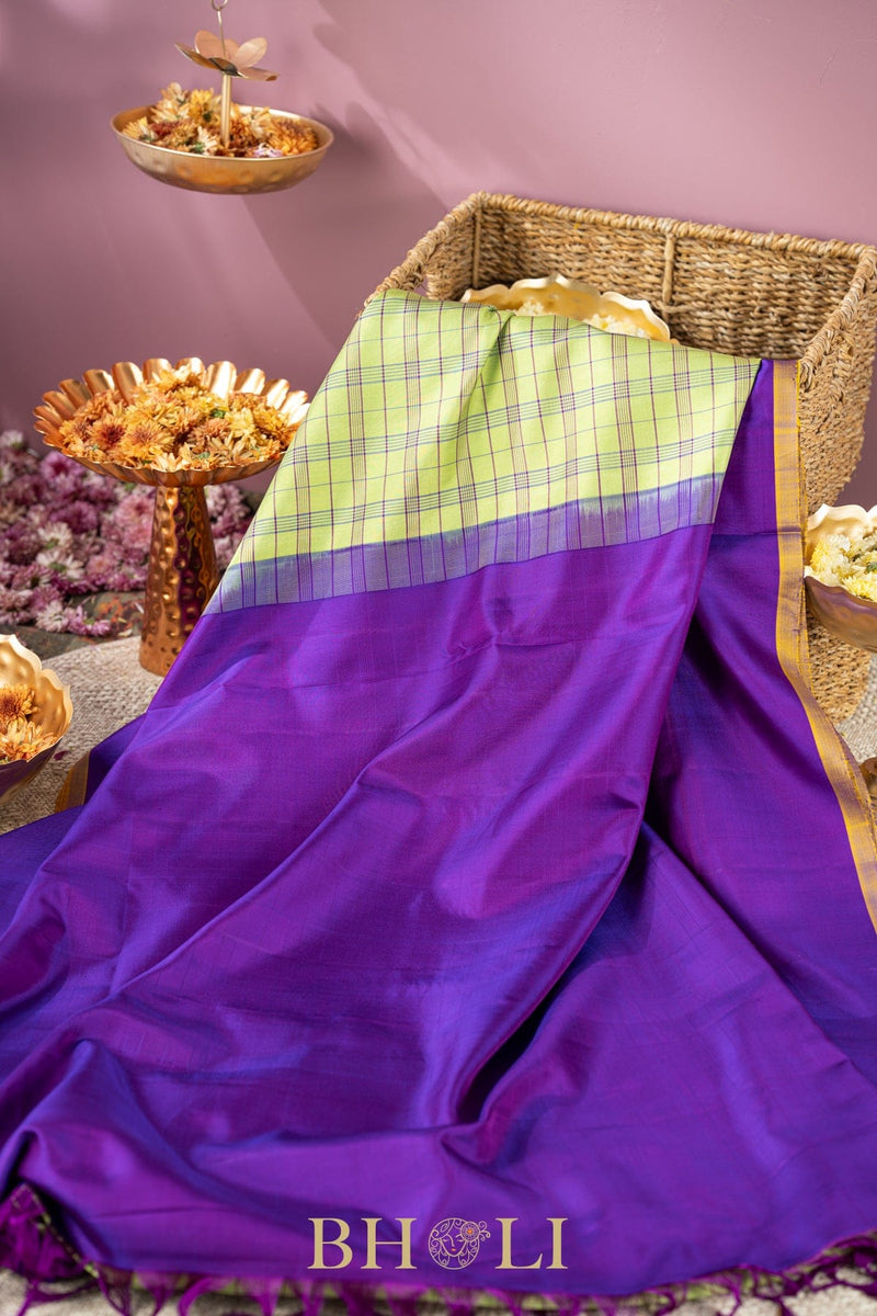 green and purple handwoven silk by silk kuttu gadwal
