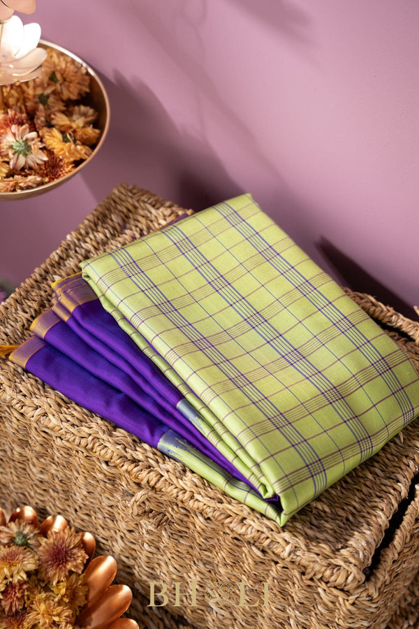 green and purple handwoven silk by silk kuttu gadwal