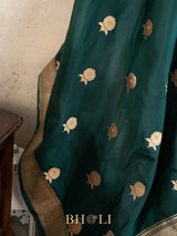 green handwoven pure katan silk kaduwa banarasi