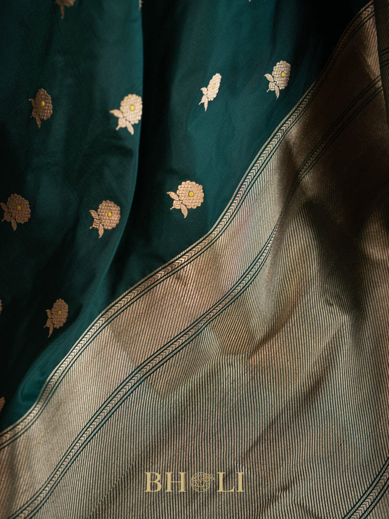 green handwoven pure katan silk kaduwa banarasi