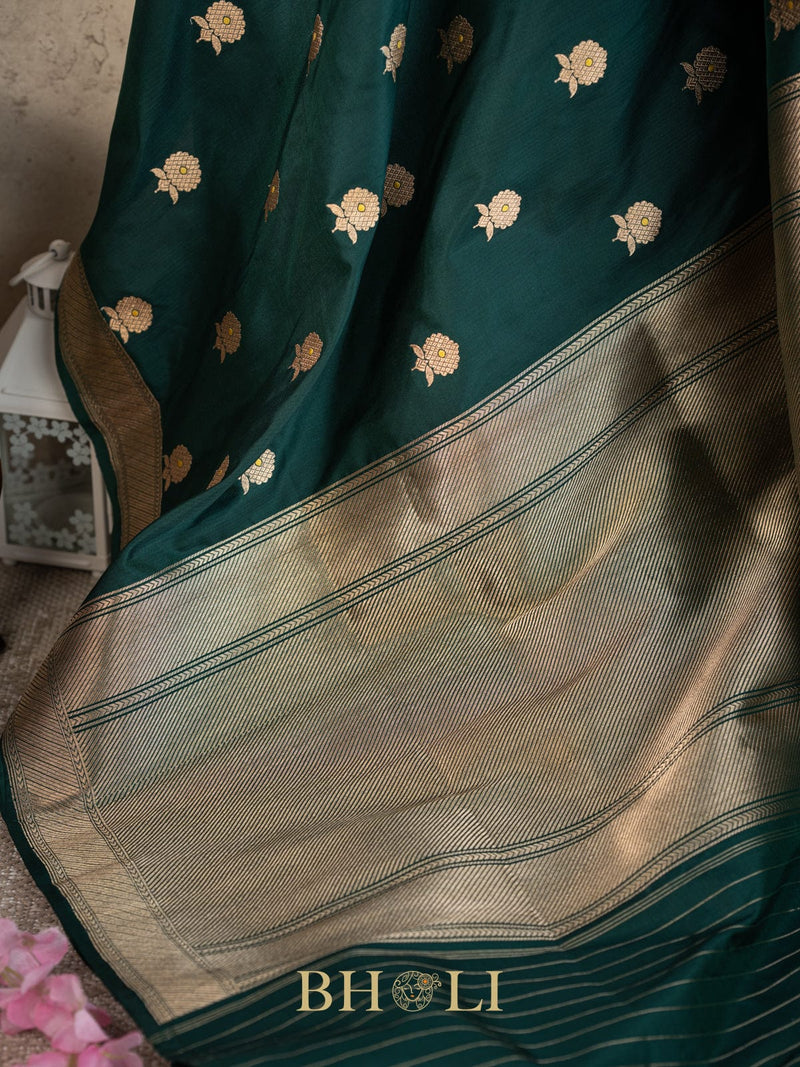 green handwoven pure katan silk kaduwa banarasi