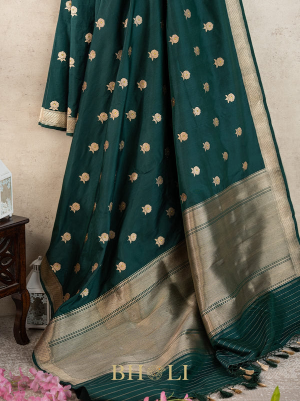 green handwoven pure katan silk kaduwa banarasi