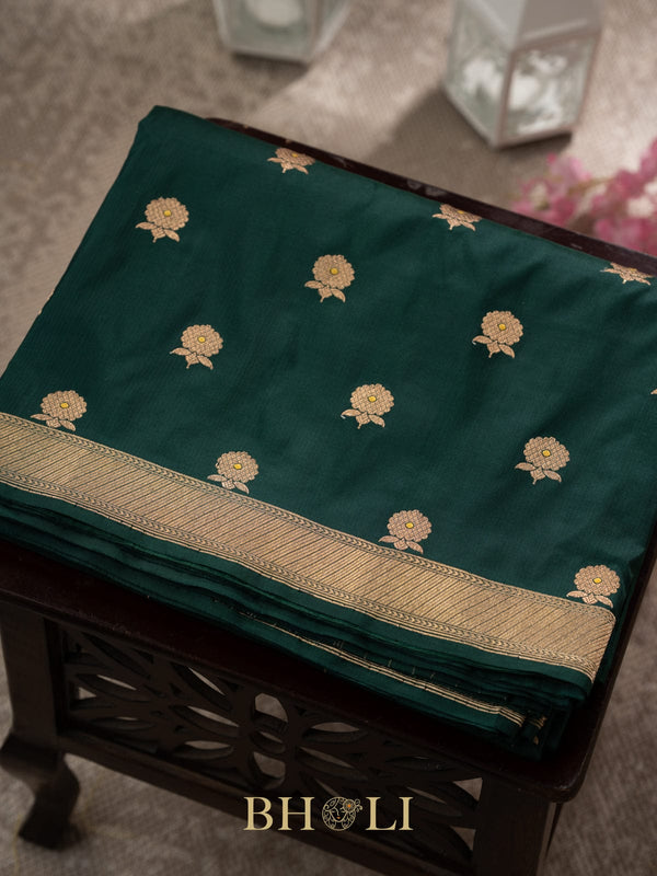 green handwoven pure katan silk kaduwa banarasi