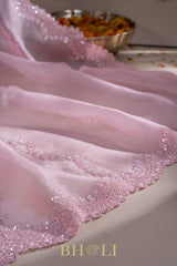 hand-crafted cutdaana and sequin work pink party saree