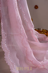 hand-crafted cutdaana and sequin work pink party saree