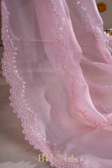 hand-crafted cutdaana and sequin work pink party saree