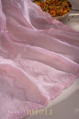 hand-crafted cutdaana and sequin work pink party saree