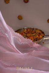 hand-crafted cutdaana and sequin work pink party saree
