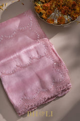 hand-crafted cutdaana and sequin work pink party saree