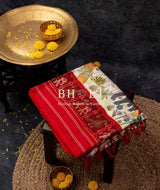 Hand embroidered kashmiri work saree on handwoven single ikat Patan