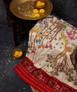 Hand embroidered kashmiri work saree on handwoven single ikat Patan