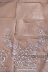 hand embroidered sequin and cutdaana work on beige organza silk saree