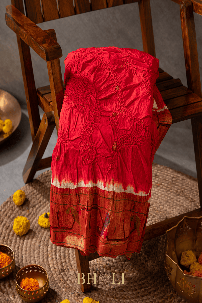 Handtied bandhini Authentic Pure Silk handwoven mor-tota Yeola Paithani