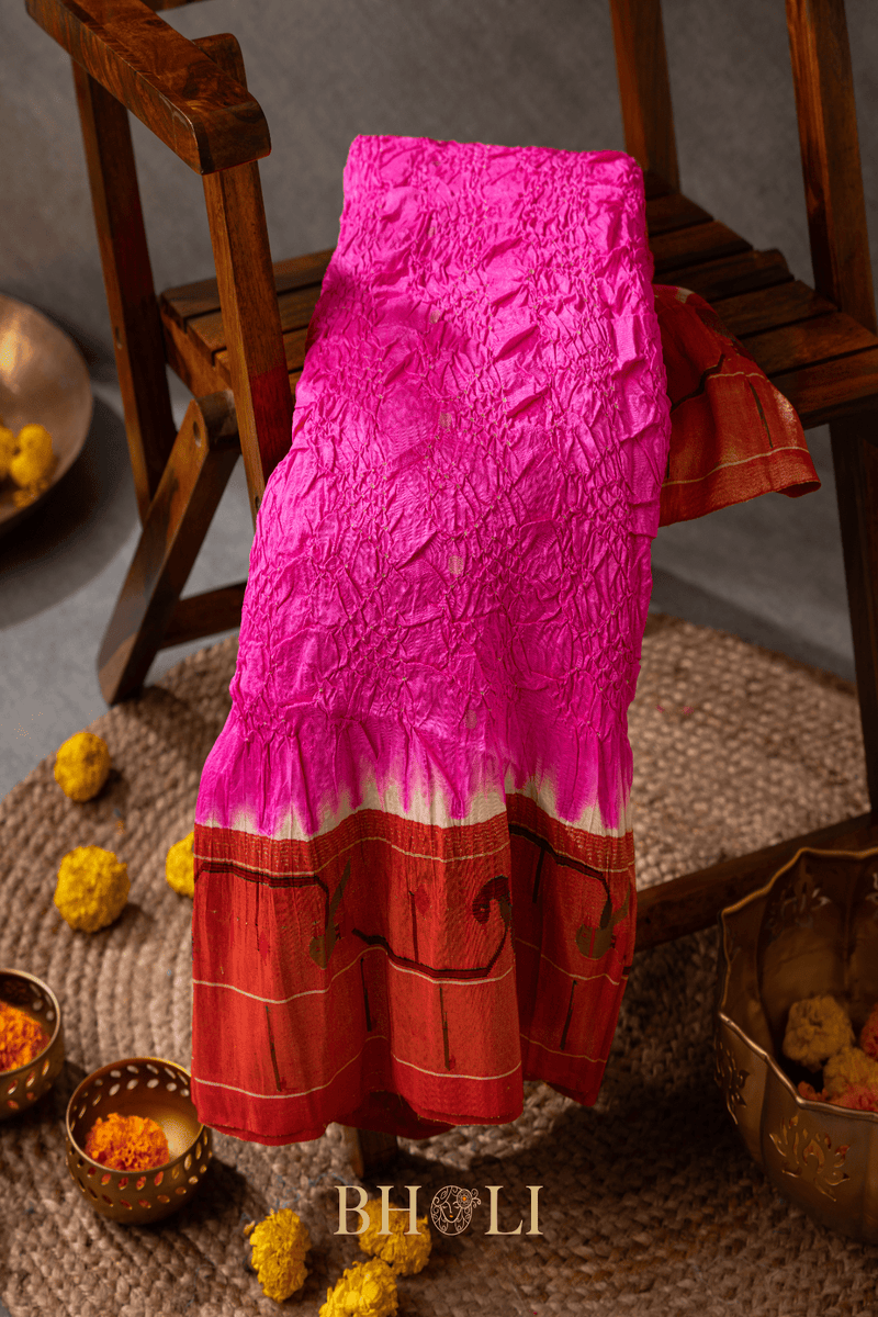 Handtied bandhini Authentic Pure Silk handwoven mor-tota Yeola Paithani