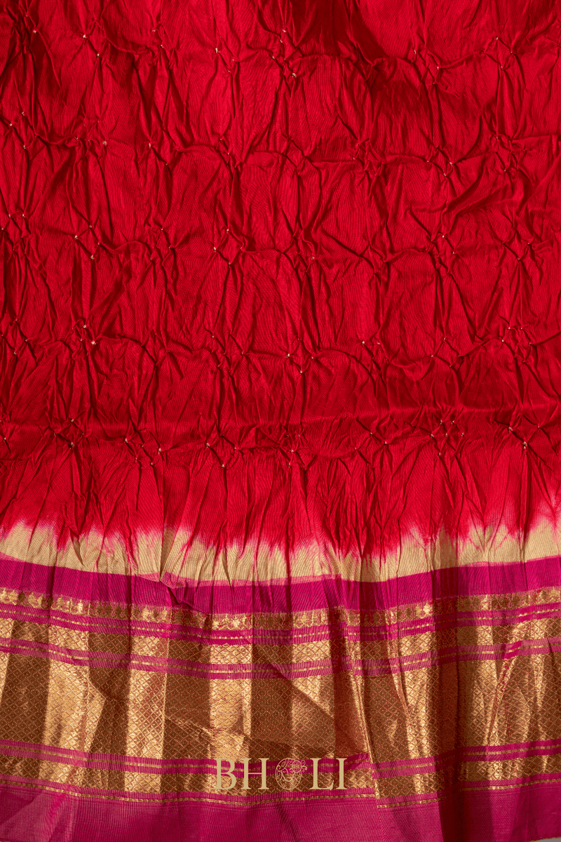 Handtied bandhini Authentic Pure Silk handwoven narali kath Yeola Paithani