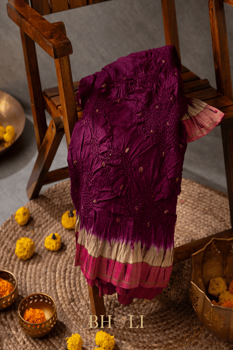 Handtied bandhini Authentic Pure Silk handwoven single muniya small border Yeola Paithani
