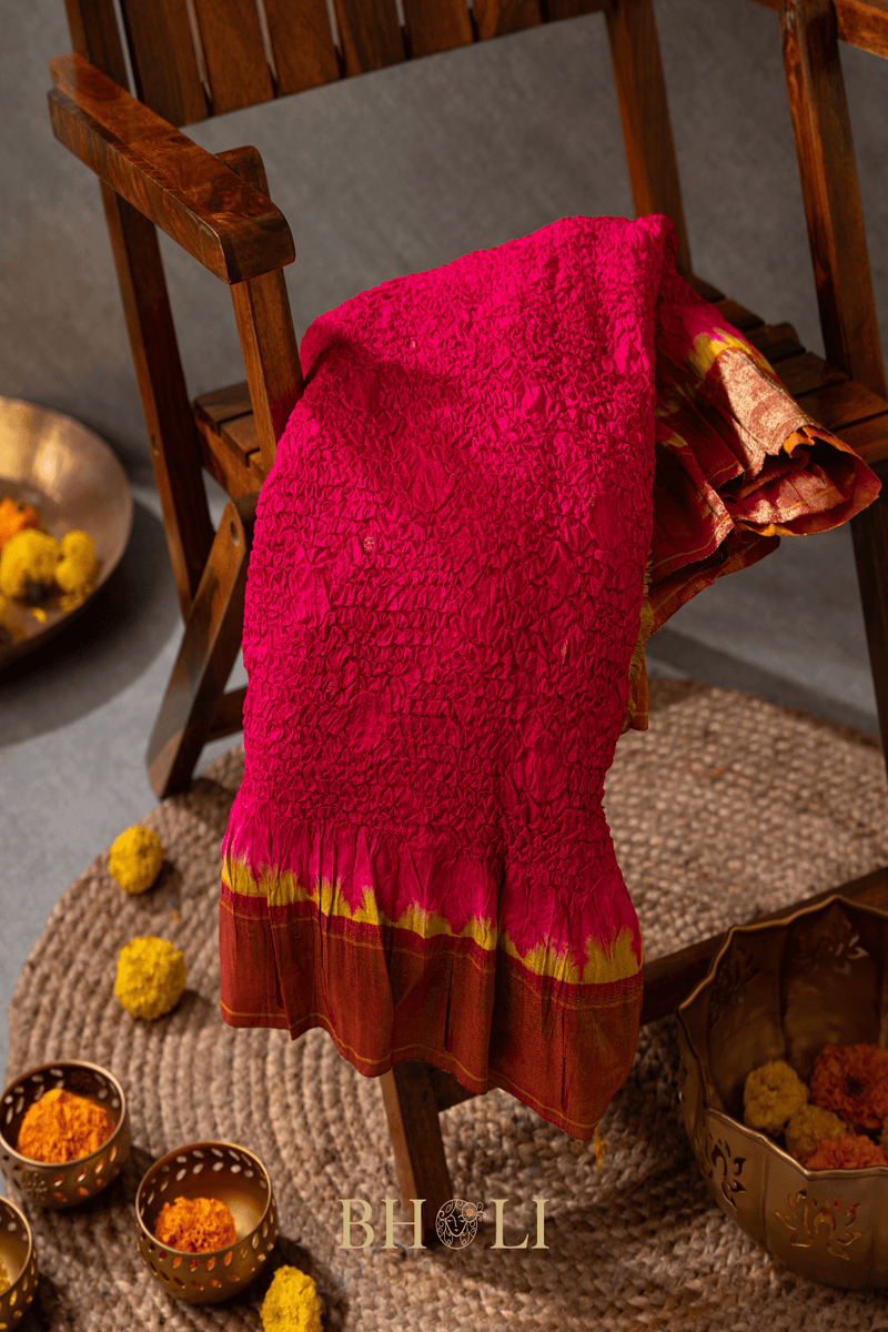 Handtied bandhini Authentic Pure Silk handwoven single muniya Yeola Paithani