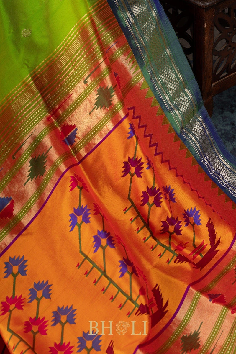handwoven asawali pure mulberry silk Paithani