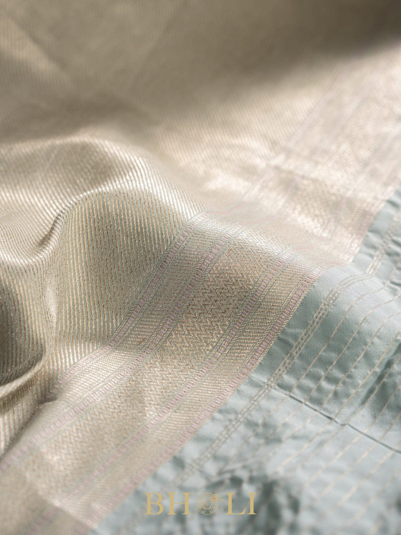 handwoven brocade light blue pure katan banarasi