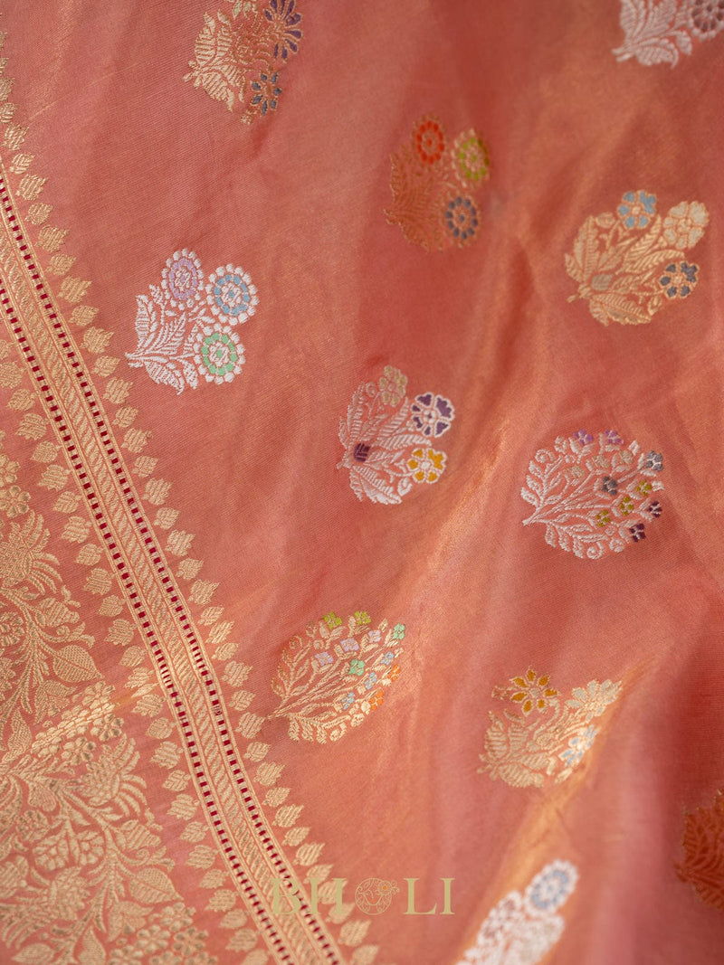 handwoven coral tissue silk kaduwa butas banarasi