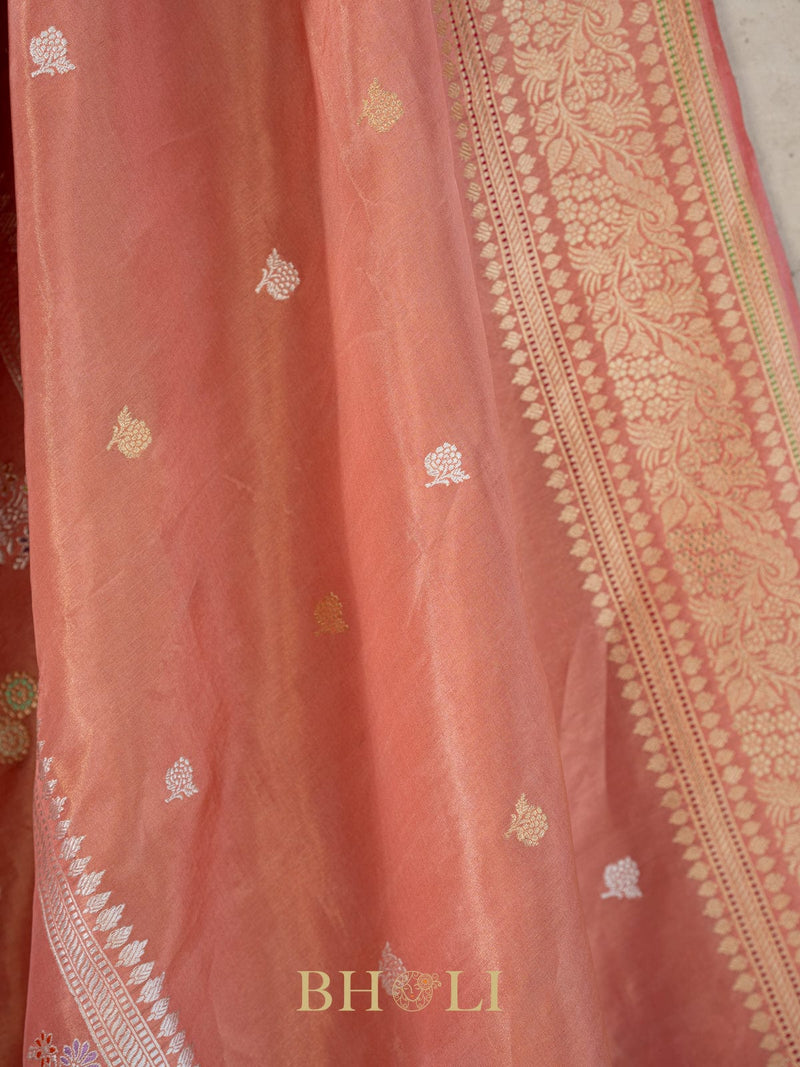 handwoven coral tissue silk kaduwa butas banarasi