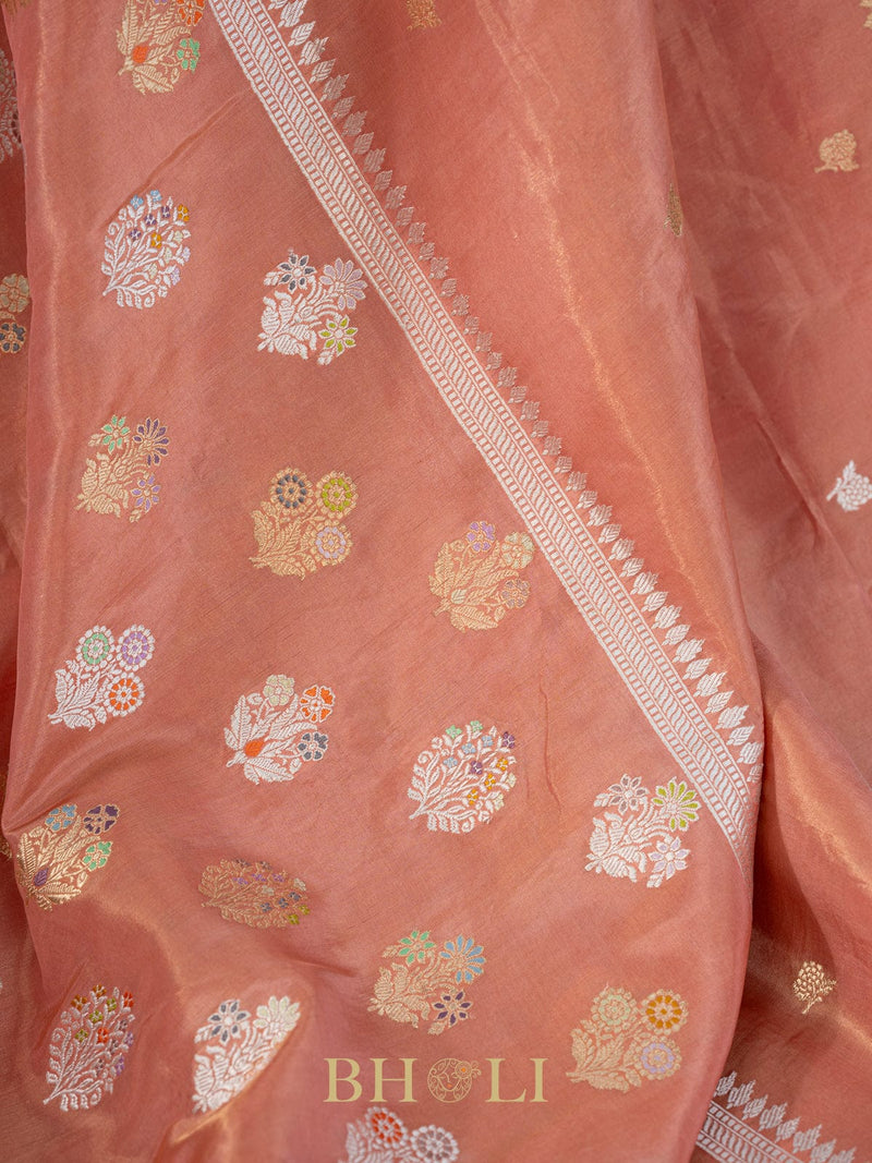 handwoven coral tissue silk kaduwa butas banarasi