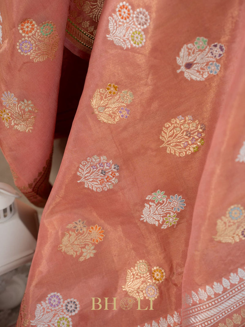 handwoven coral tissue silk kaduwa butas banarasi