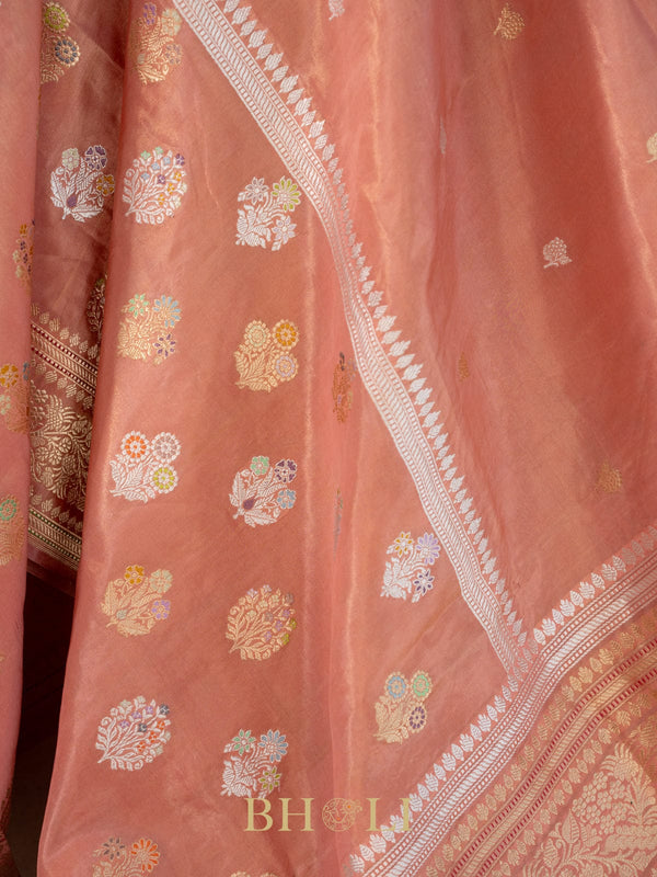 handwoven coral tissue silk kaduwa butas banarasi