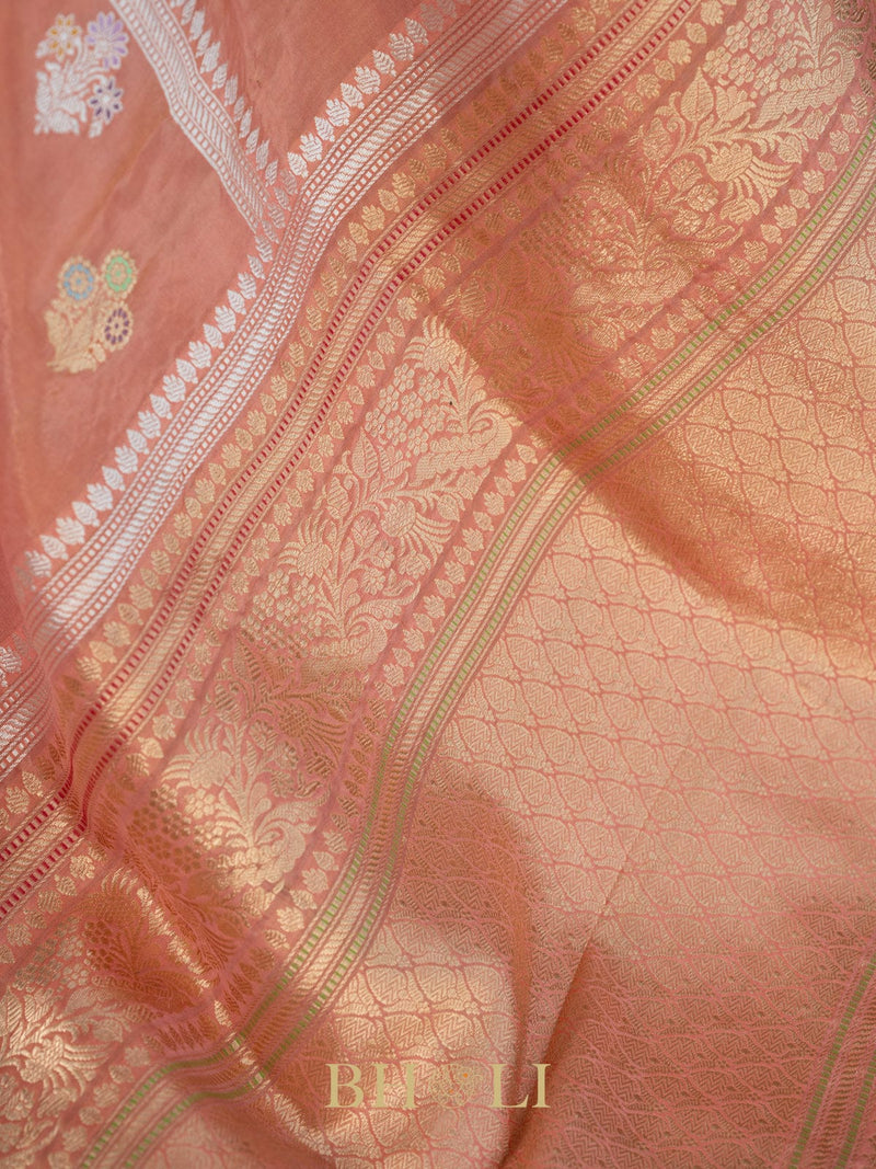 handwoven coral tissue silk kaduwa butas banarasi