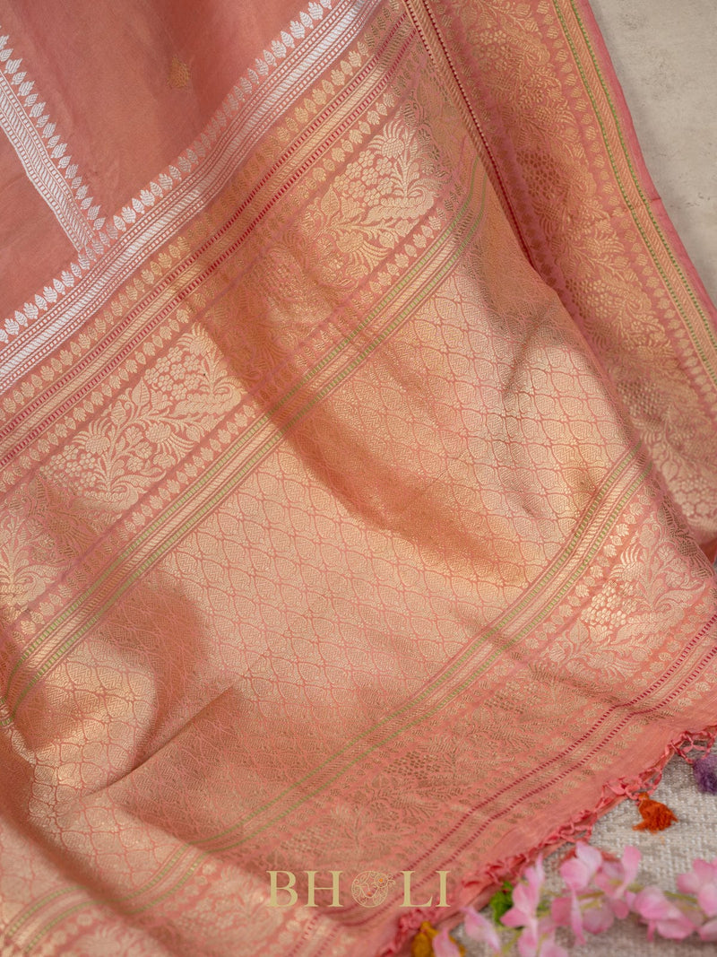 handwoven coral tissue silk kaduwa butas banarasi