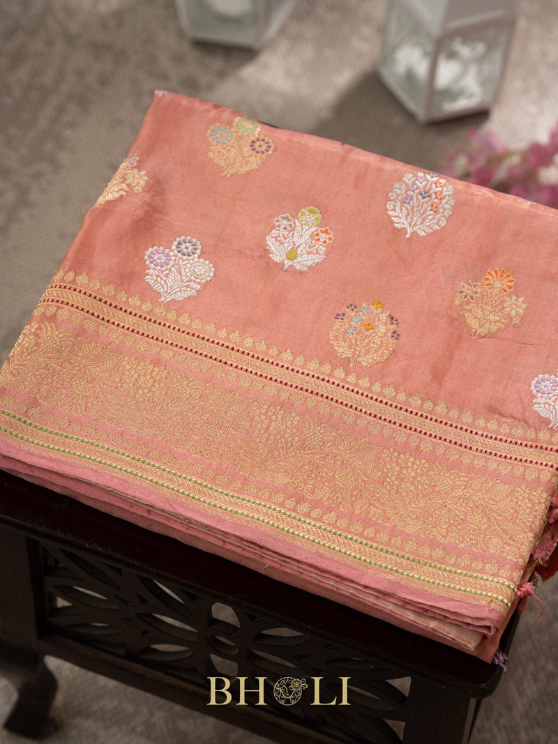 handwoven coral tissue silk kaduwa butas banarasi