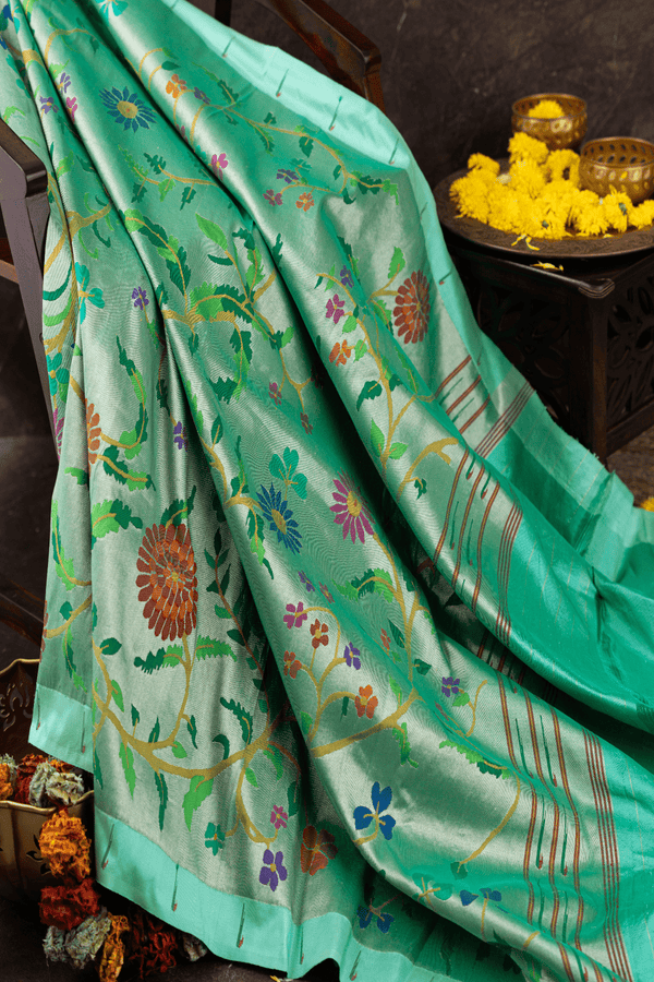 Beautiful Mulberry Silk Saree with Block Print Leaf and Bird – For Sarees