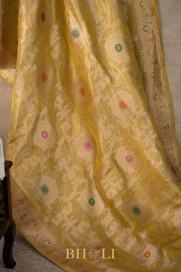 handwoven kaduwa jungla meenkari tissue banarasi