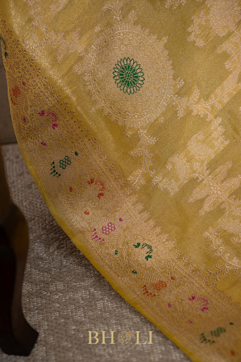 handwoven kaduwa jungla meenkari tissue banarasi