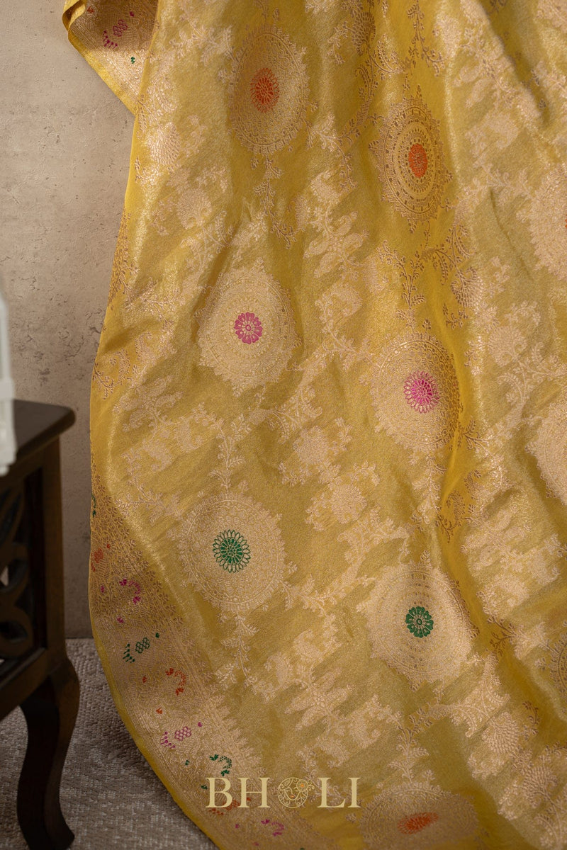 handwoven kaduwa jungla meenkari tissue banarasi