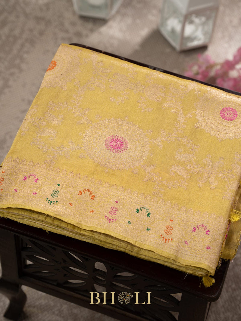 handwoven kaduwa jungla meenkari tissue banarasi