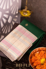 handwoven kai korvai pure mulberry silk green kanjivaram