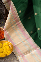 handwoven kai korvai pure mulberry silk green kanjivaram