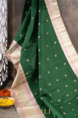 handwoven kai korvai pure mulberry silk green kanjivaram