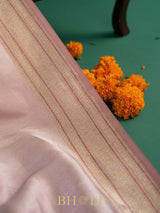 handwoven light pink silver brocade katan silk banarasi