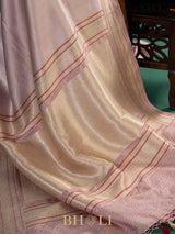 handwoven light pink silver brocade katan silk banarasi