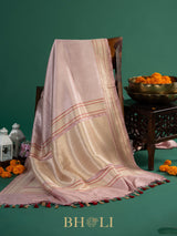 handwoven light pink silver brocade katan silk banarasi