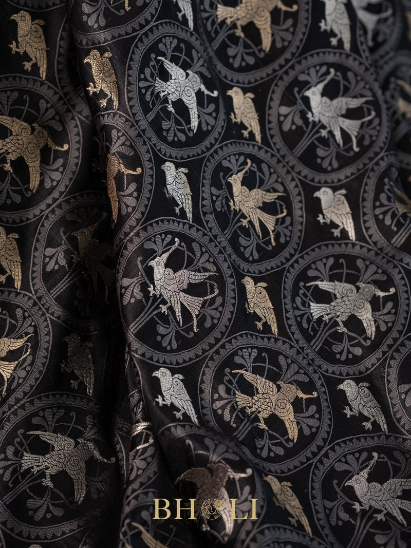 handwoven mashru gaji kaduwa jungla black banarasi