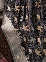 handwoven mashru gaji kaduwa jungla black banarasi