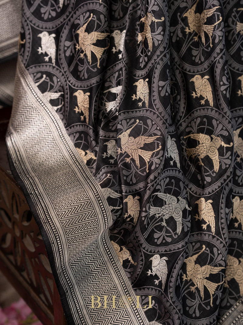 handwoven mashru gaji kaduwa jungla black banarasi