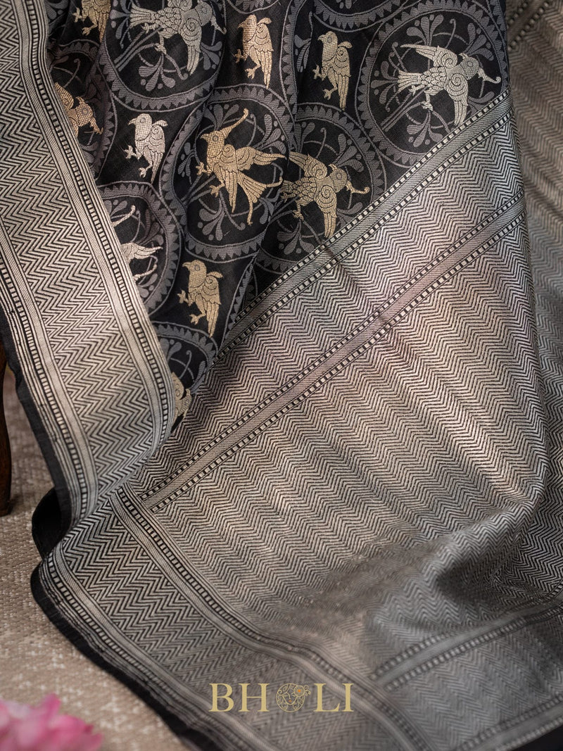 handwoven mashru gaji kaduwa jungla black banarasi