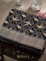 handwoven mashru gaji kaduwa jungla black banarasi