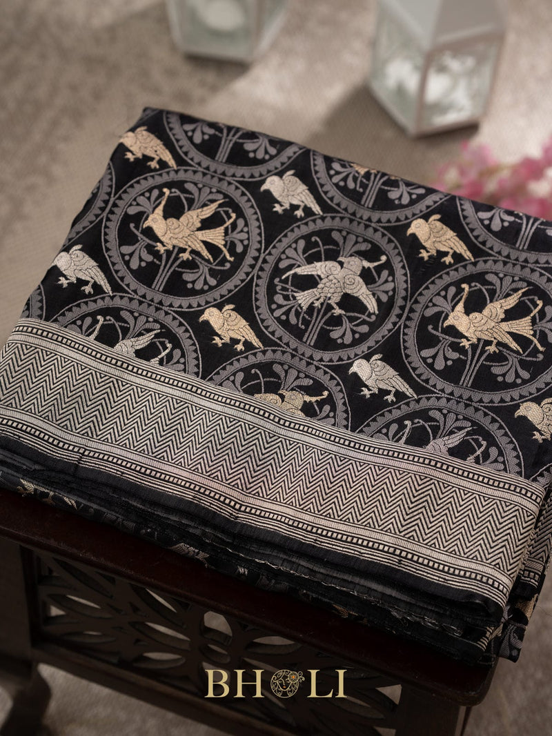 handwoven mashru gaji kaduwa jungla black banarasi