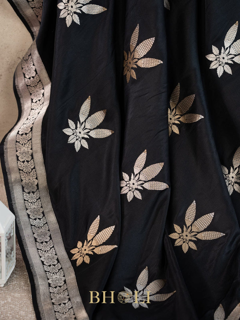 handwoven mashru gaji kaduwa sona rupa buta black banarasi