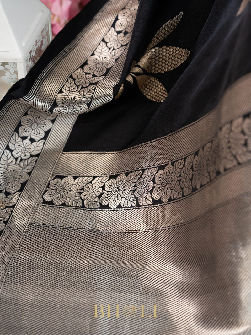 handwoven mashru gaji kaduwa sona rupa buta black banarasi